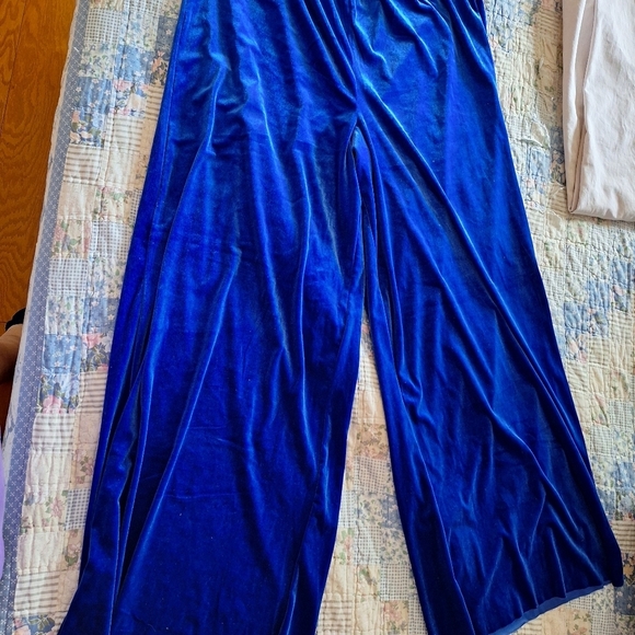 Zenana NWT velvet wide leg elastic waist pants size large blue color - Picture 9 of 10